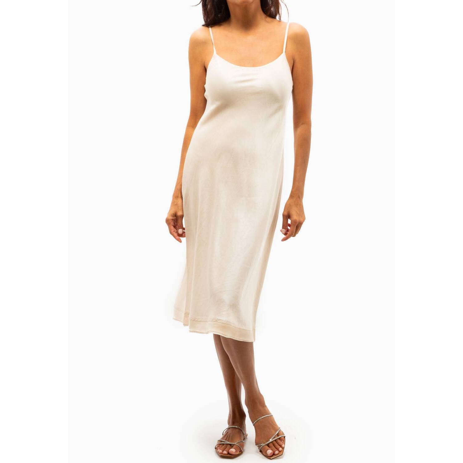 New Brazeau Tricot Classic Petal Slip Dress With Chiffon Procini In Buff